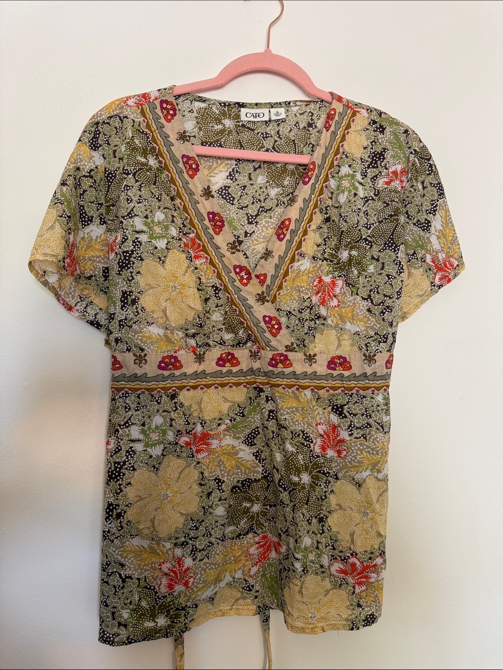 Cato Retro Floral Sequin Babydoll Y2K Hippie Cottage Top